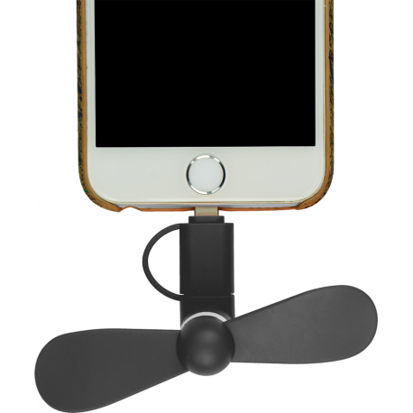 Funtastix Phone Mini Fan with lightning and microusb plug - zwart