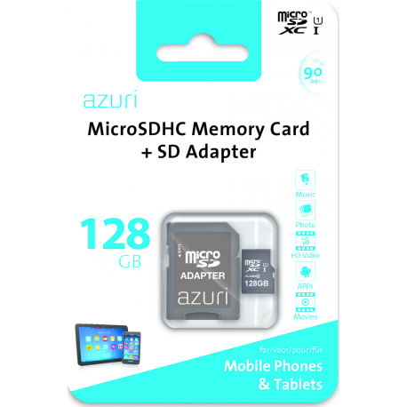 Azuri 128GB micro SDXC card class 10 - 90MB/s avec adapteur