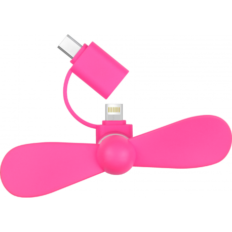Funtastix Phone Mini Fan with lightning, micro USB and USB Type C plugs - pink