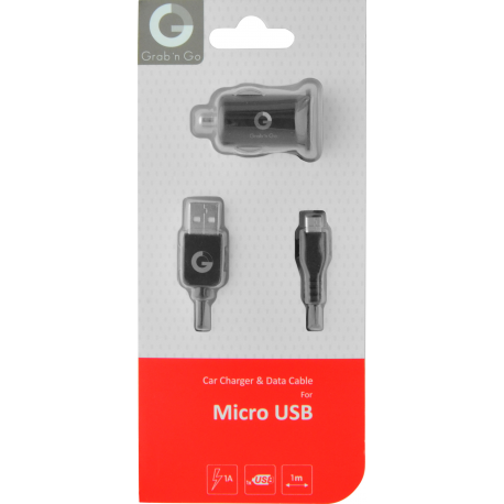 Grab 'n Go 12V USB head (incl micro USB cable 1m) avec 1 USB port - 1A - noir