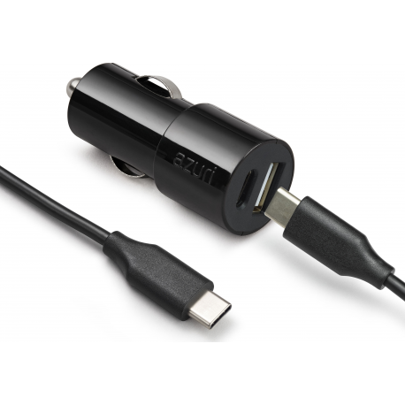 Azuri PD and QC carcharger 1xUSB-C port, 1xUSB-A port USB-C Cable- black - 30W