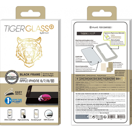 Tiger glass Plus Tempered glass - black frame - pour Apple iPhone 6/6s/7/8/9