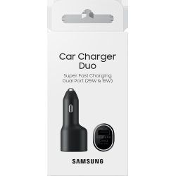 Samsung dual car charger + cable - USB A + USB C - fast charging 40W - black