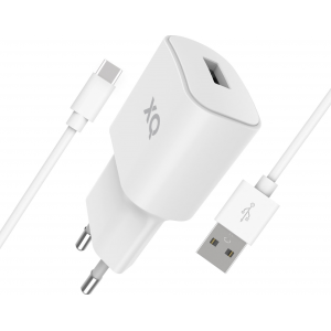 XQISIT Travel Charger 2.4A Single USB A - Cable USB A to type-C - White