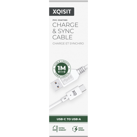 XQISIT Charge & Sync USB C 3.1 to USB A 100cm - White