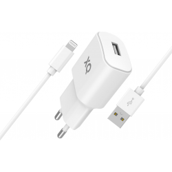 XQISIT Travel Charger 2.4A Single USB A - Cable USB to Lightning- blanc