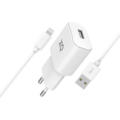XQISIT Travel Charger 2.4A Single USB A - Cable USB to Lightning- blanc