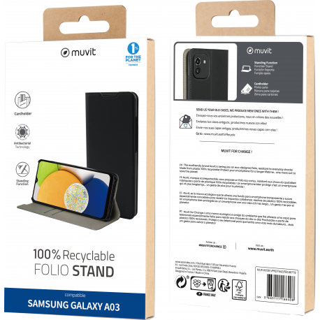 Muvit recycletek folio stand - black - for Samsung A03
