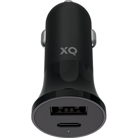XQISIT Car Charger Dual Port USB C/USB A 27W - Black