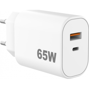 Sinox Wall Charger PD 65W USB-A+USB-C GAN-PPS - Blanc