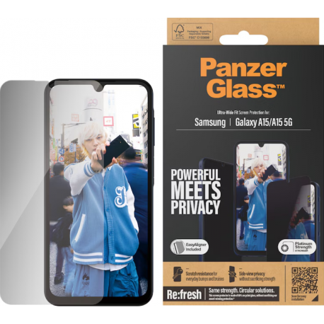 PanzerGlass Privacy Ultra-Wide Fit Glass - Clear - pour Samsung Galaxy A15