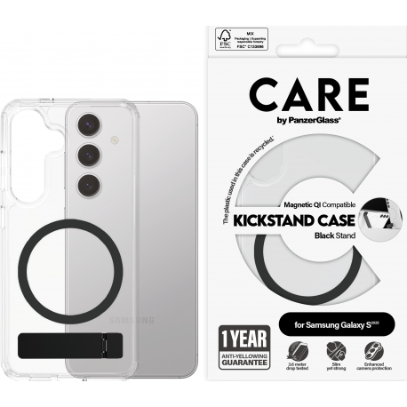 CARE. by PZG Feature Case w. Noir Kickstand & QI - Clear - Samsung Galaxy S25