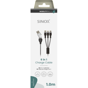 Sinox 6-in-1 cable avec Lightning, USB-C and Micro USB 1m - Noir