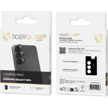 Muvit Tiger Glass Plus Camera Ring - Transparent - pour Samsung Galaxy S25+ Muvit Tiger Glass Plus Camera Ring - Transparent - pour Samsung Galaxy S25+