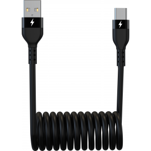 Grab & Go by Sinox - Spiral Cable USB A to USB C 10cm/1m - Black