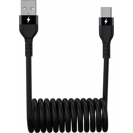 Grab & Go by Sinox - Spiral Cable USB A to USB C 10cm/1m - Noir