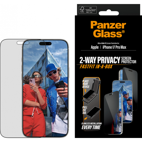 PanzerGlass Privacy Screen Pro UWF Fastfit in-a-box - Clear - iPhone 17 Pro Max
