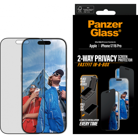 PanzerGlass Privacy Screen Pro UWF Fastfit in-a-box - Clear - iPhone 17/16 Pro