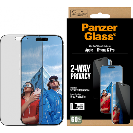 PanzerGlass Privacy Screen Protector Ultra-Wide Fit - Clear - voor iPhone 17 Pro