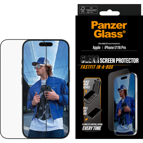 PanzerGlass Screen Protector UWF Fastfit in-a-box - Clear - iPhone 17/16 Pro