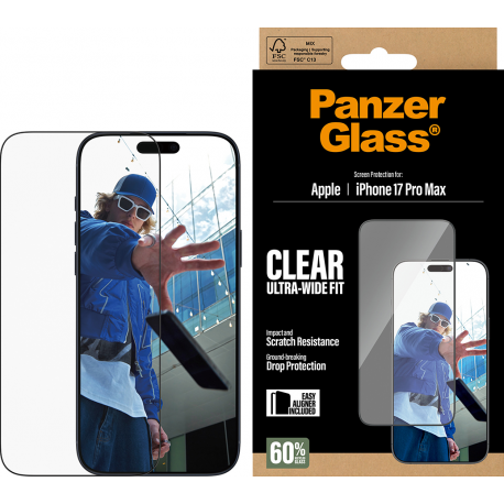 PanzerGlass Screen Protector Ultra-Wide Fit - Clear - voor iPhone 17 Pro Max