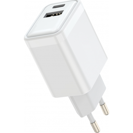 Grab & Go by Sinox - 12W Dual USB-A & USB-C Wall Charger - Blanc