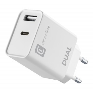 Reislader dual, usb-c 20W PD + usb, wit