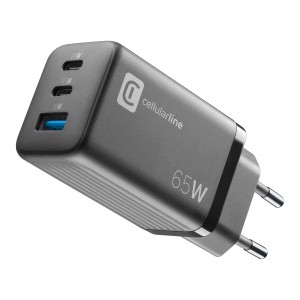 Reislader 65W, GaN multipower micro USB-A + 2x USB-C PD, zwart