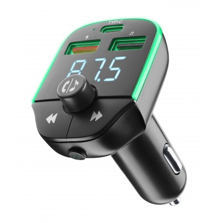 Auto FM transmitter, BT, 1x USB-C 20W PD, 1x USB-A, RGB, zwart