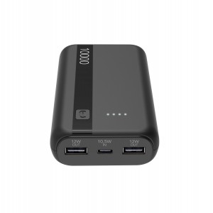 Draagbare lader Entry, 10000mAh, 2x USB-A output 12W, 1x USB-C input, zwart