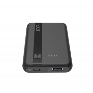 Draagbare lader Entry, 5000mAh, 1x USB-A output 12W, 1x USB-C input, zwart