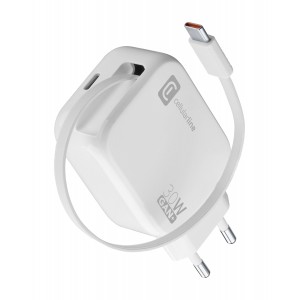 Reislader Roller, 30W PD GaN met intrekbare USB-C kabel, wit