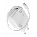 Chargeur secteur Roller, 30W PD GaN avec câble USB-C rétractable, blanc