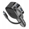 Chargeur de voiture Roller, 2x 30W USB-C, 1x 18W USB-A avec câble USB-C rétractable, noir