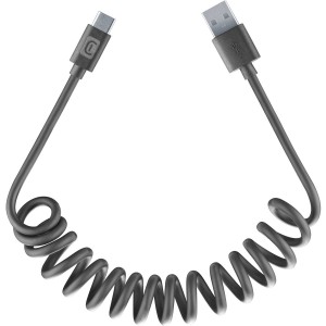 Câble spiralé, USB-A vers USB-C, 120 cm, noir