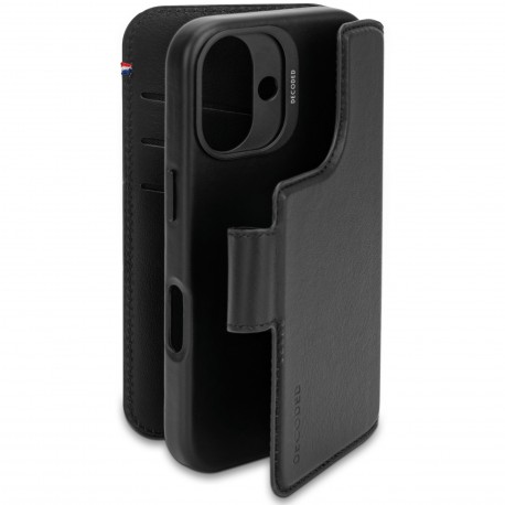 iPhone 16, leather case wallet detachable, black