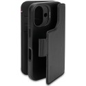 iPhone 16, housse cuir wallet amovible, noir