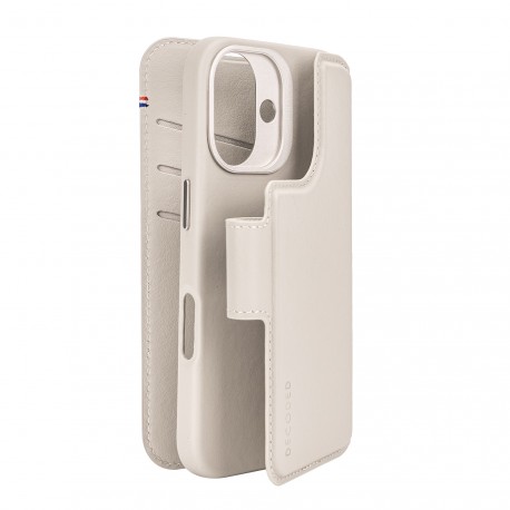 iPhone 16, lederen hoesje wallet afneembaar, clay