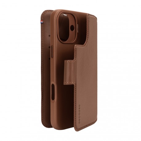 iPhone 16, lederen hoesje wallet afneembaar, bruin