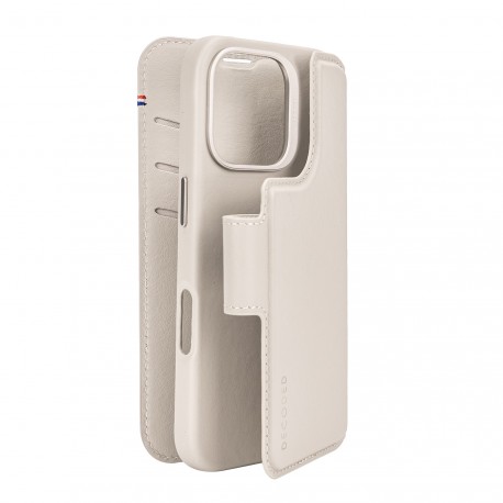 iPhone 16 Pro, housse cuir wallet amovible, clay