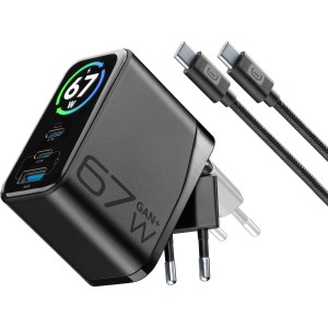 PowerView IQ kit, chargeur de voyage 67 W + câble USB-C de 150 cm, noir