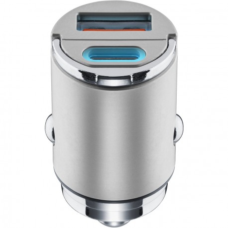 Car charger Micron, USB-A + USB-C 30W, grey