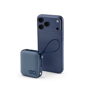 Pocket, powerbank 10000mAh 20W avec câble USB-C intégré, bleu